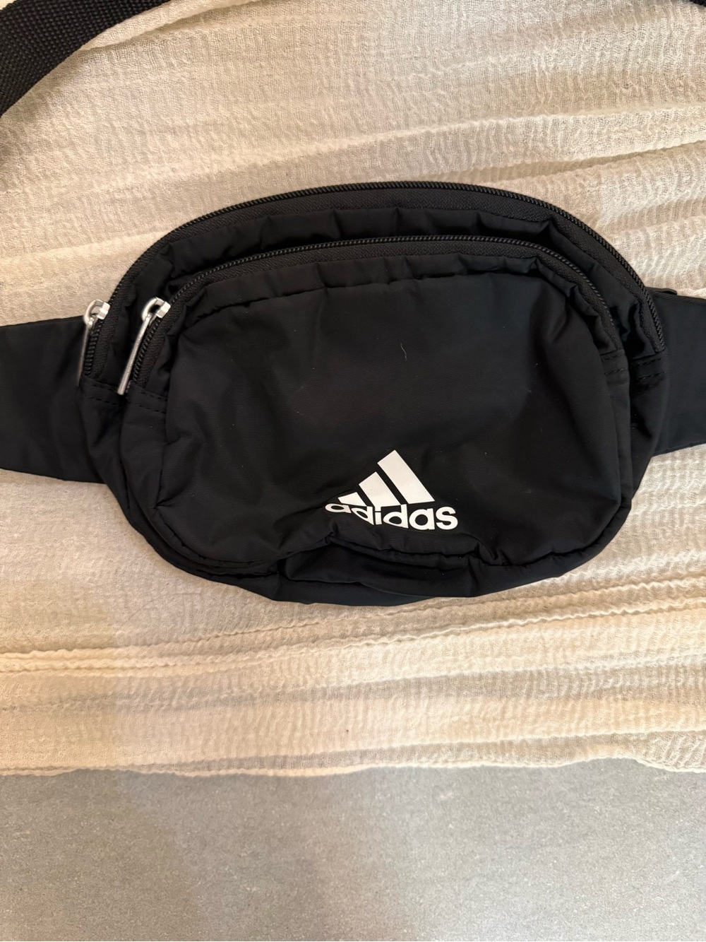 adidas Black Logo Waist Bag with Dual Zips